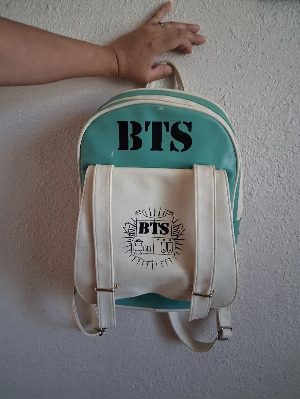 BTS Teal And White Backpack